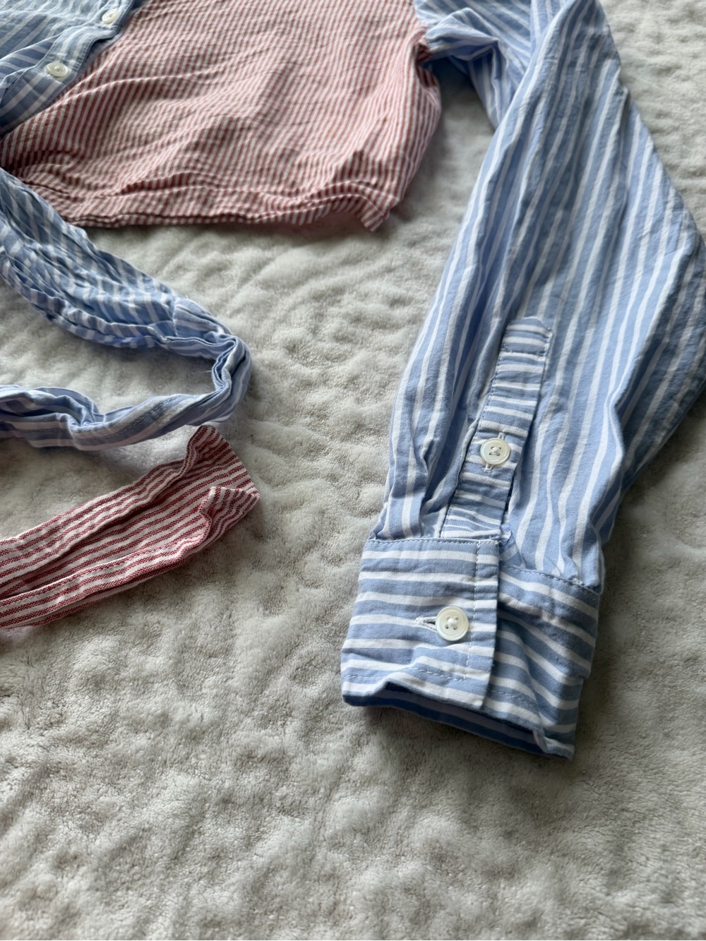 Maeve Two-Tone Striped Wrap Button-Down Shirt - Red & Light Blue Size S - Picture 4 of 10